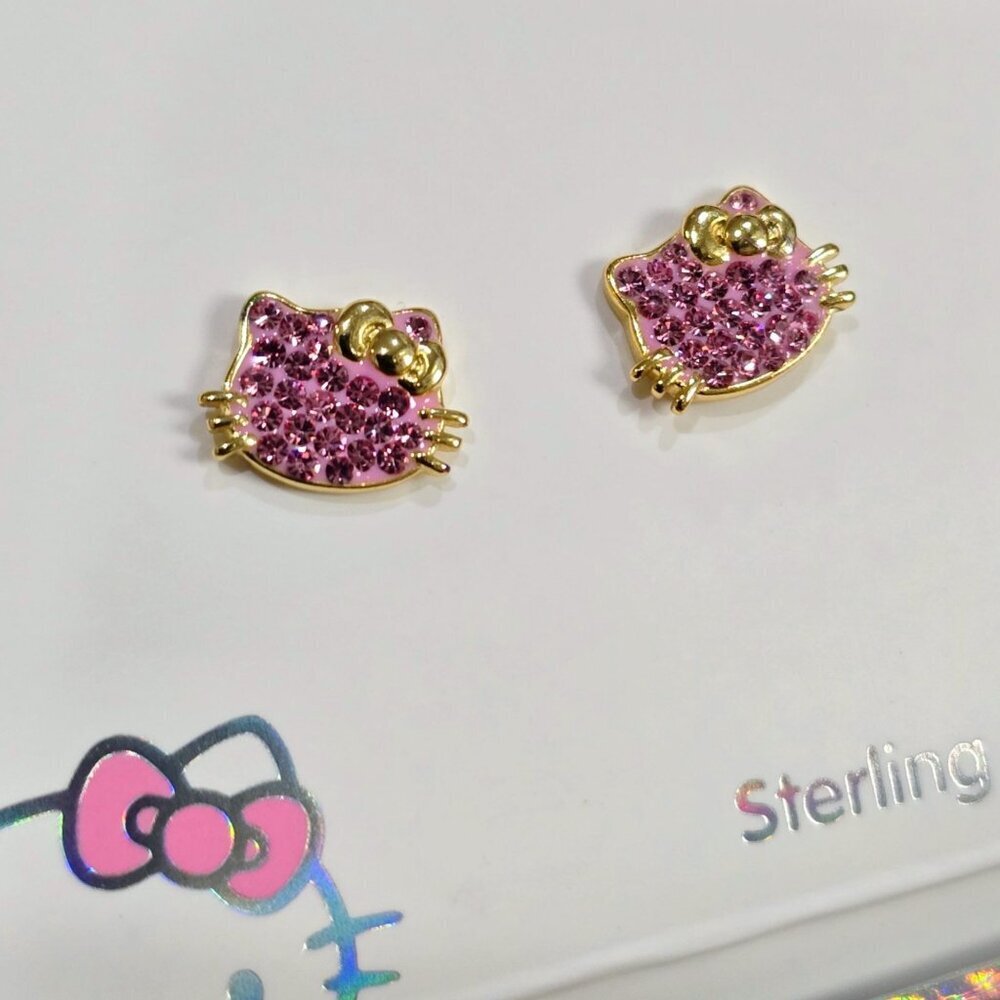 Sanrio ✦ Hello Kitty Swarovski Crystal Stud Earrings ✦ Sterling Silver Kawaii OS